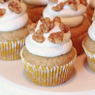gluten free vegan maple banana cupcakes with candied walnuts