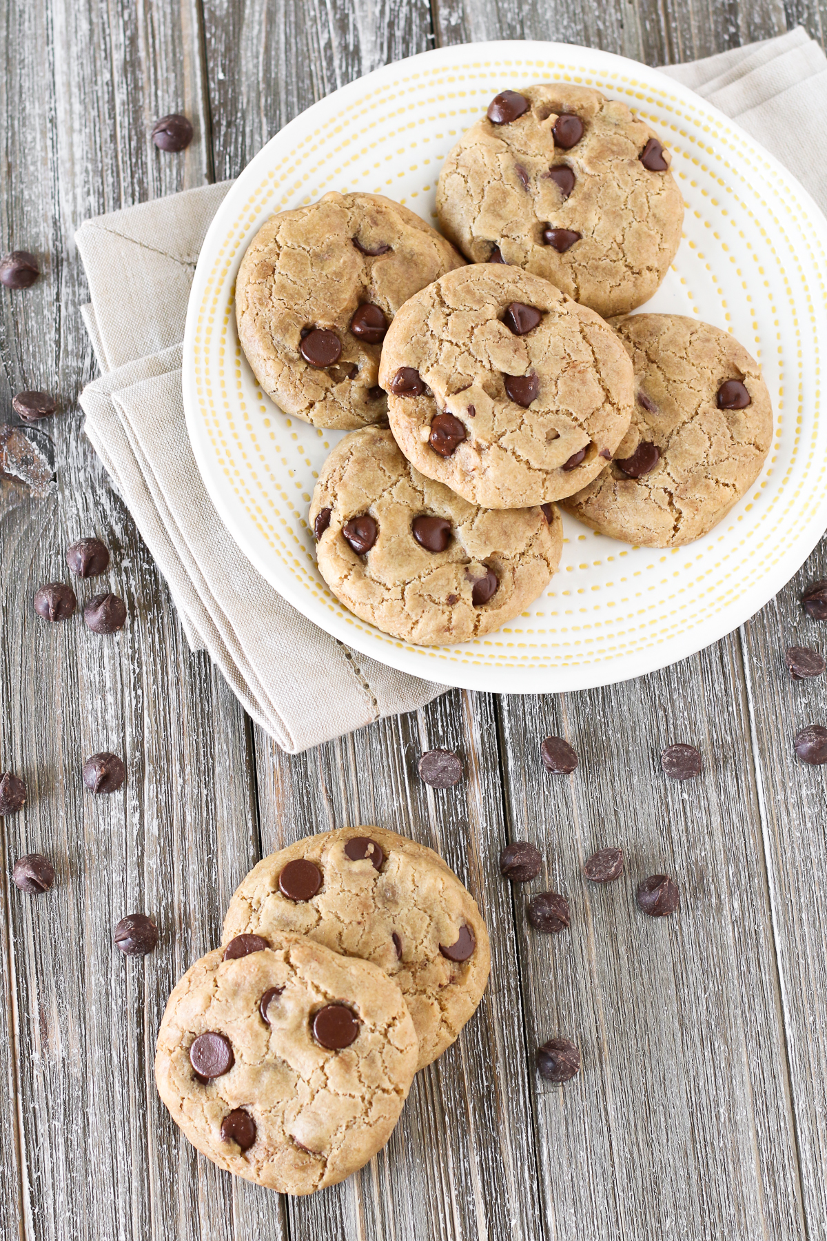 The Perfect Gluten Free Vegan Chocolate Chip Cookie. Crispy on the edges, gooey and chewy in the center and loaded with chocolate chips. That’s what makes these the BEST chocolate chip cookies!
