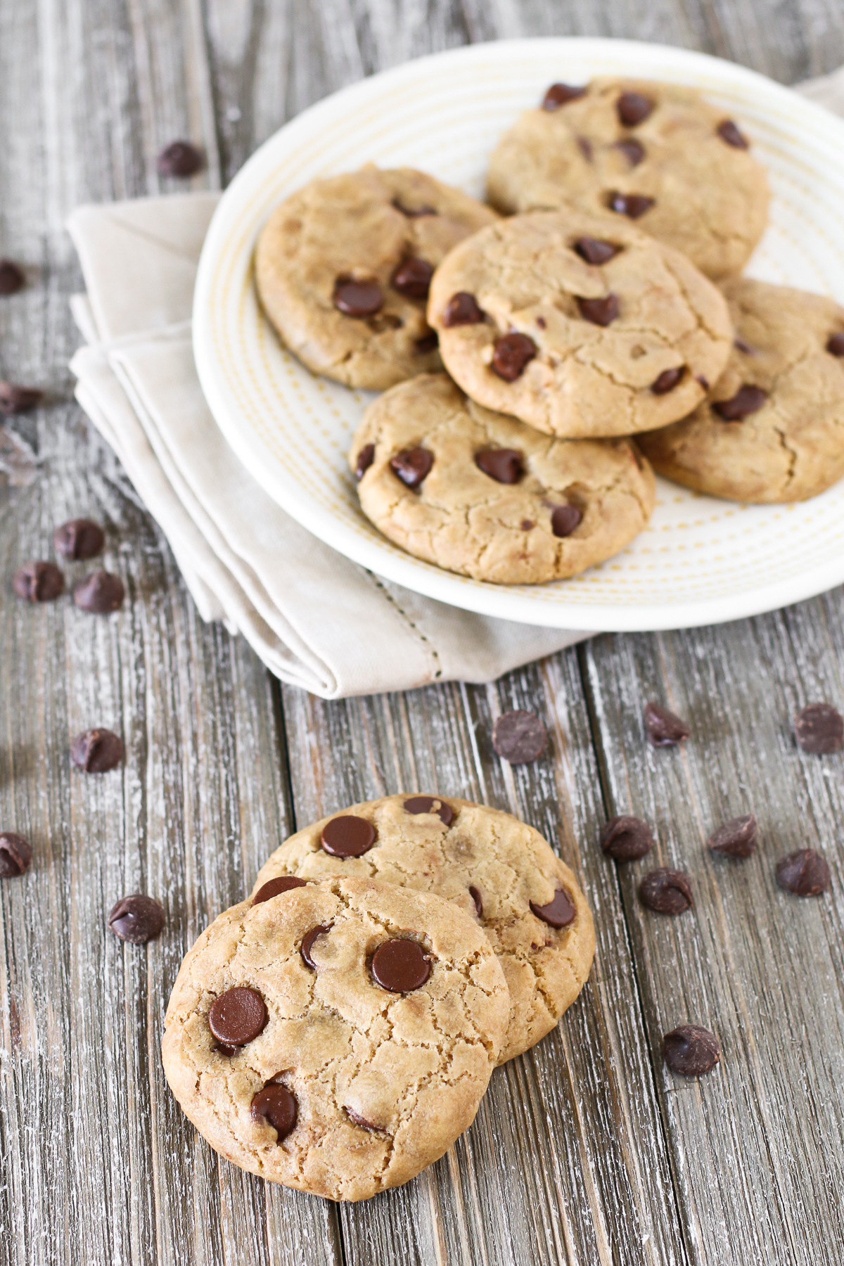 The Perfect Gluten Free Vegan Chocolate Chip Cookie. Crispy on the edges, gooey and chewy in the center and loaded with chocolate chips. That’s what makes these the BEST chocolate chip cookies!