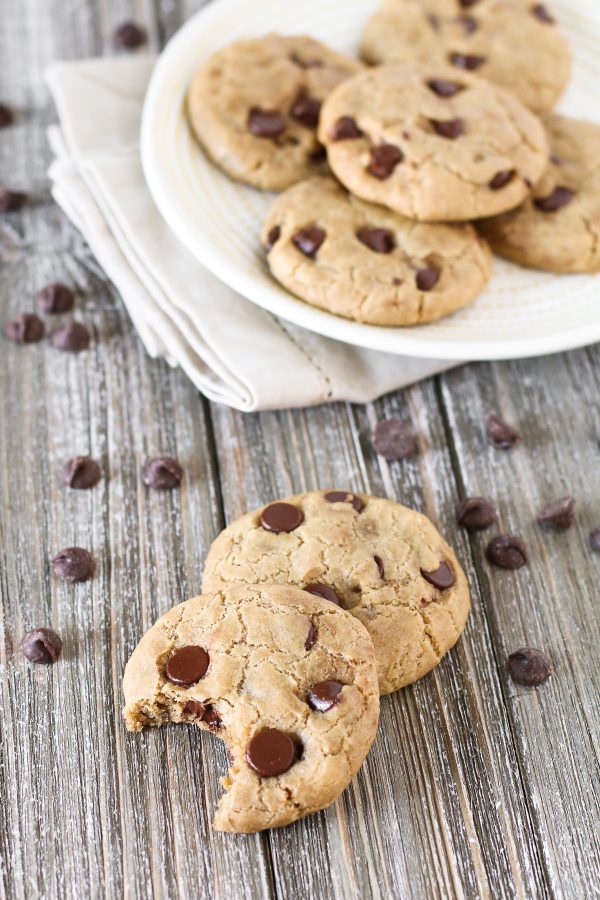 The Perfect Gluten Free Vegan Chocolate Chip Cookie. Crispy on the edges, gooey and chewy in the center and loaded with chocolate chips. That’s what makes these the BEST chocolate chip cookies!