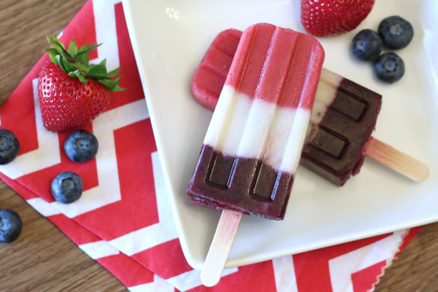 Dairy Free Berry Creamy Popsicles. Made with fresh fruit and coconut milk, these patriotic pops couldn't be easier!