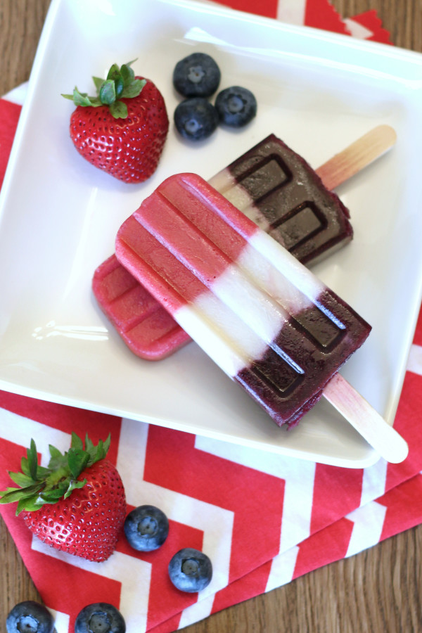 Dairy Free Berry Creamy Popsicles. Made with fresh fruit and coconut milk, these patriotic pops couldn't be easier!
