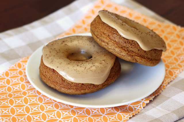 Gluten Free Vegan Pumpkin Spice Latte Donuts. Soft, baked pumpkin spice donuts, topped with a coffee glaze.