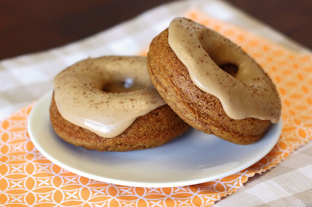 Gluten Free Vegan Pumpkin Spice Latte Donuts. Soft, baked pumpkin spice donuts, topped with a coffee glaze.