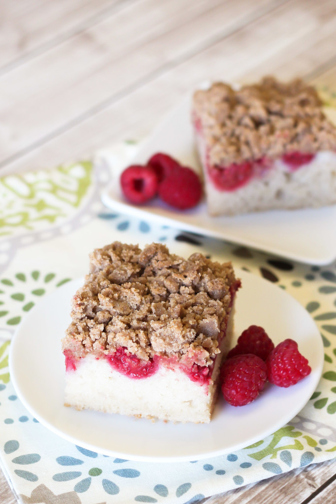 Gluten Free Vegan Raspberry Coffee Cake. Perfect served with a hot cup of coffee on a chilly spring morning!