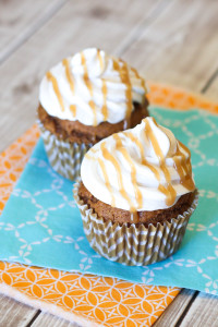 Gluten Free Vegan Pumpkin Spice Latte Latte Cupcakes. A little pumpkin, a little coffee. Recipe found at Sarah Bakes Gluten Free.