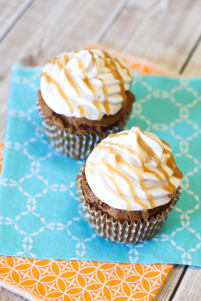 Gluten Free Vegan Pumpkin Spice Latte Latte Cupcakes. A little pumpkin, a little coffee. Recipe found at Sarah Bakes Gluten Free.