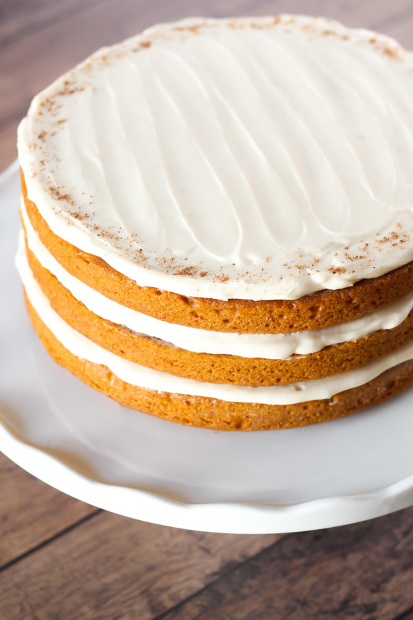 gluten free vegan pumpkin layer cake with cream cheese frosting