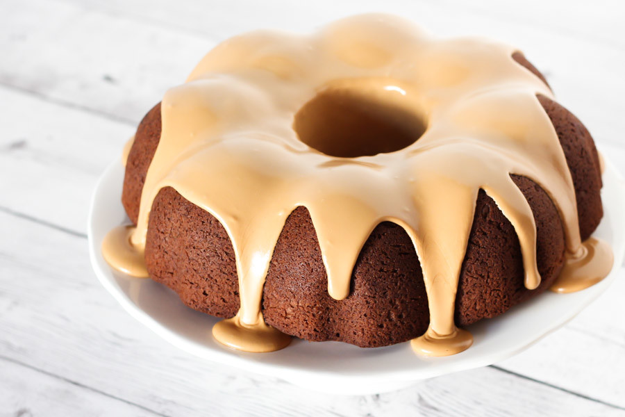 Gluten Free Vegan Gingerbread Bundt Cake with Espresso Glaze. A simple holiday cake that will surely please any crowd!
