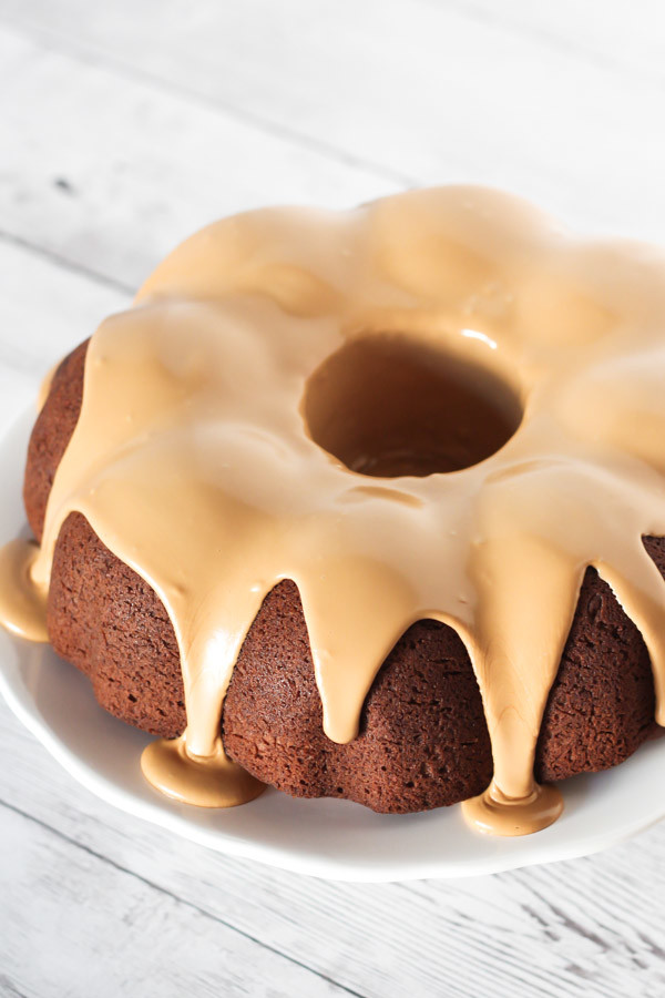 Gluten Free Vegan Gingerbread Bundt Cake with Espresso Glaze. A simple holiday cake that will surely please any crowd!