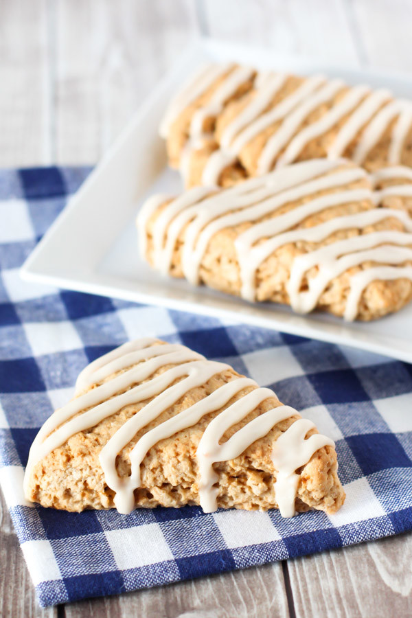 Gluten Free Vegan Maple Oat Scones. Tender scones with a simple maple glaze. 