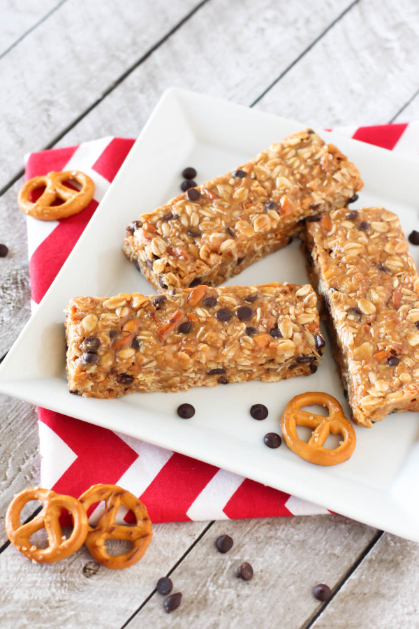 Gluten Free Peanut Butter Pretzel Granola Bars. Homemade granola bars always taste better, especially when pretzels, peanut butter and chocolate is involved!