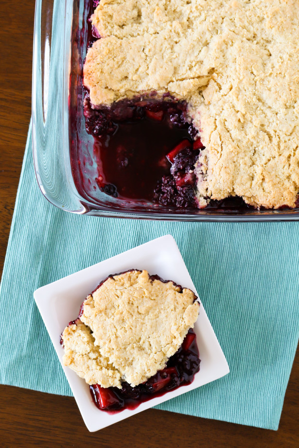 Gluten Free Vegan Blackberry Apple Cobbler. Fresh blackberries and sweet apples, with a flaky biscuit topping. A summertime must!