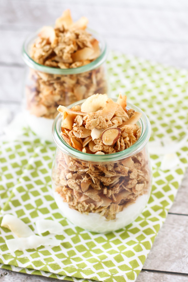 Gluten Free Coconutty Granola. Loads of toasted coconut chips and crunchy almonds, this is one NUTTY granola recipe!