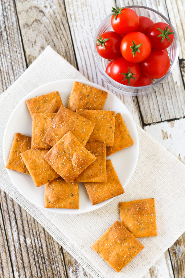Gluten Free Vegan Pizza Crackers. A crispy, baked cracker that has all the herbs and flavors of a slice of pizza!