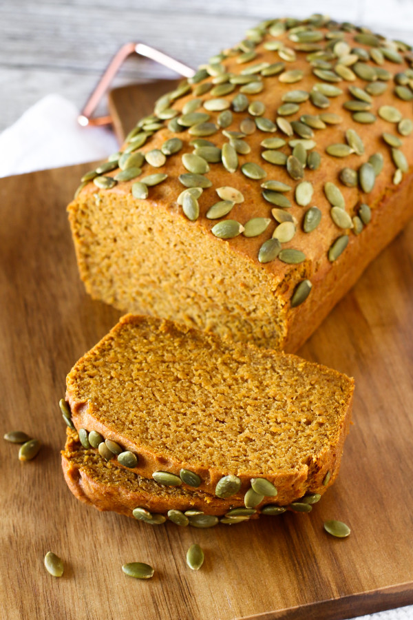 Gluten Free Vegan Pumpkin Spice Bread. Slices of this beautiful fall quick bread are sure to please!