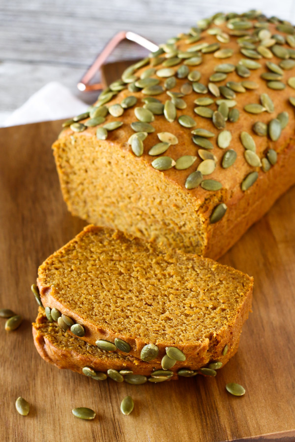 Gluten Free Vegan Pumpkin Spice Bread. Slices of this beautiful fall quick bread are sure to please!