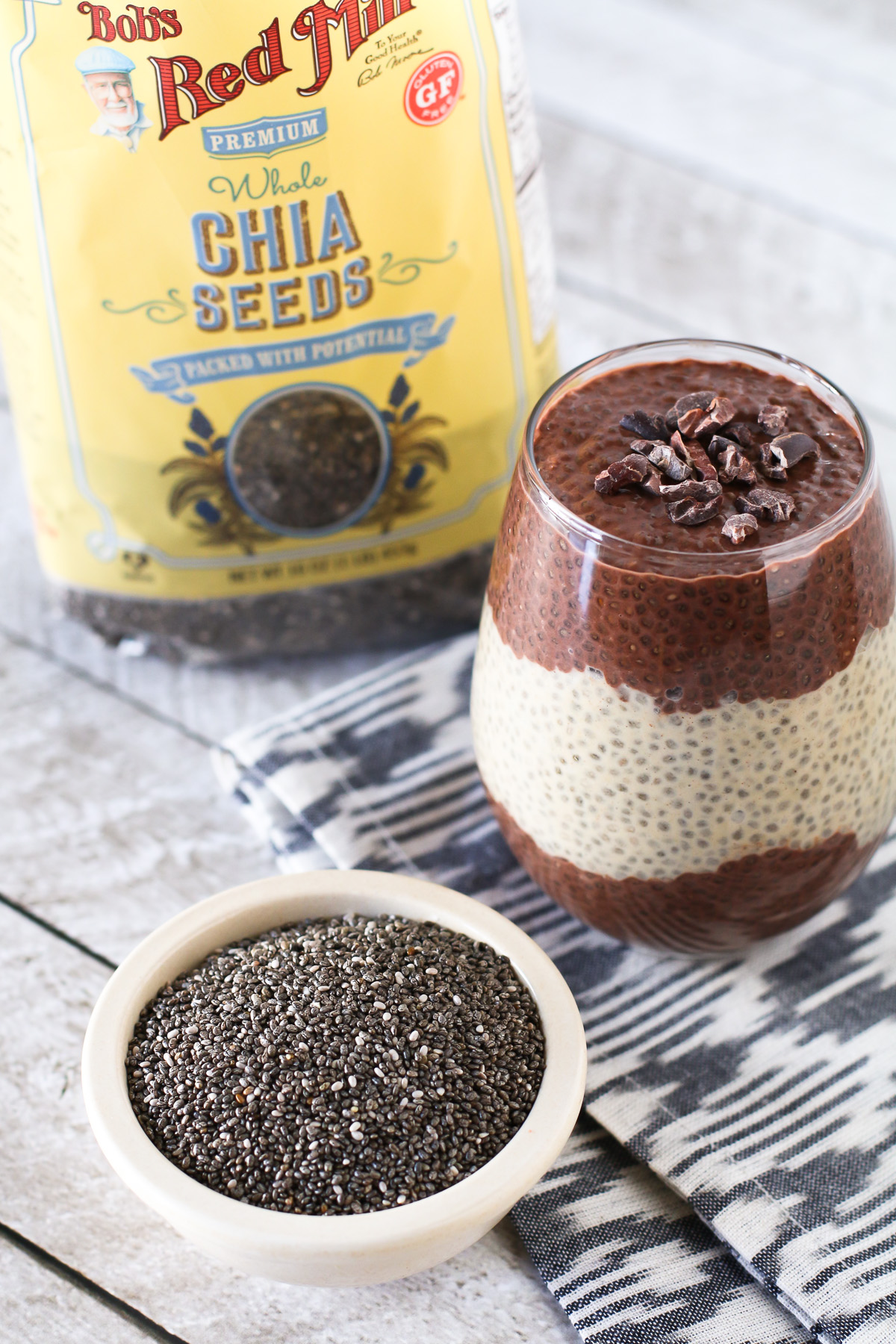 Dairy Free Chocolate Peanut Butter Chia Pudding. Made with Bob's Red Mill chia seeds, this is a healthy treat for those chocolate peanut butter lovers!