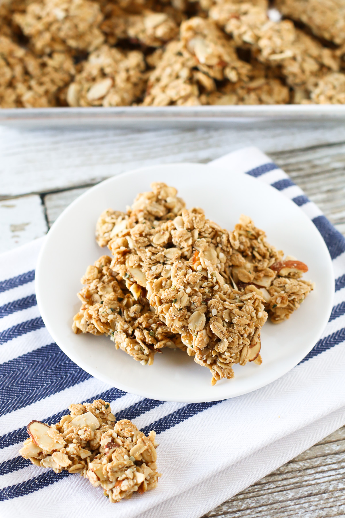 Gluten Free Vegan Maple Almond Granola Clusters. Crispy, crunchy clusters of maple-sweetened granola. Packed with protein too!