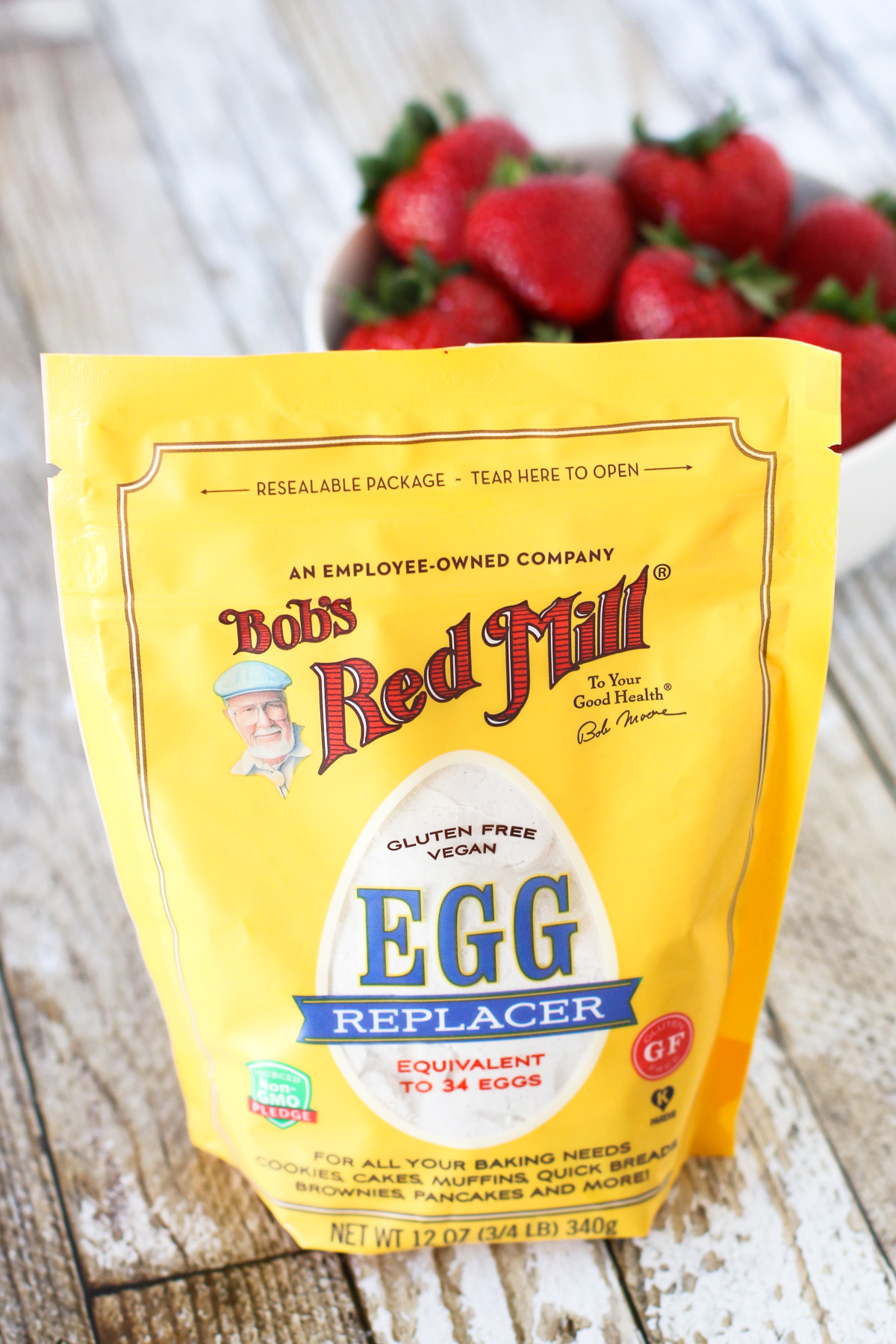 Bob’s Red Mill Egg Replacer. Makes these gluten free vegan double chocolate pancakes oh so light and fluffy!