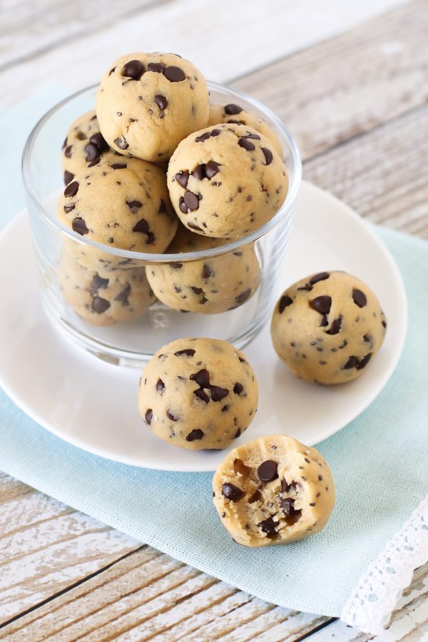 Chocolate Chip Cookie Dough Protein Bites. These no-bake protein bites tastes just like cookie dough, loaded with mini chocolate chips.