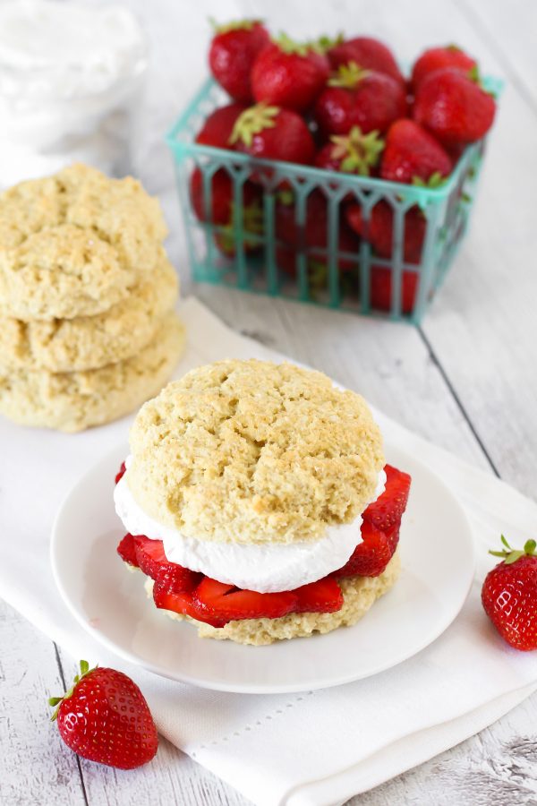Gluten Free Vegan Classic Strawberry Shortcake. Soft, sweet biscuits, filled with fresh strawberries and whipped coconut cream.