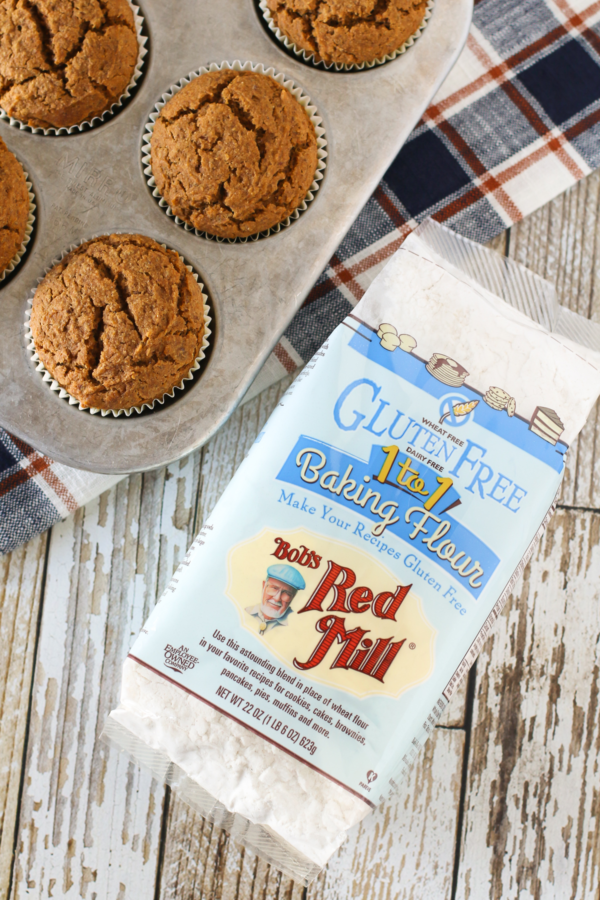 Gluten Free Vegan Pumpkin Spice Muffins, made with Bob’s Red Mill Gluten Free 1-to-1 Baking Flour.