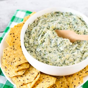 Dairy Free Spinach Artichoke Dip. A classic dip, made dairy free and delicious! Can be served both cold or hot.