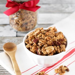 Gluten Free Holiday Spice Granola. With the addition of cinnamon, nutmeg, allspice and ginger, this granola is bursting with holiday spice!