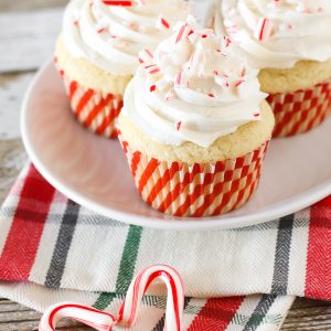 Gluten Free Vegan Candy Cane Cupcakes. Fluffy vanilla peppermint cupcakes with a peppermint buttercream. Tastes just like a candy cane!