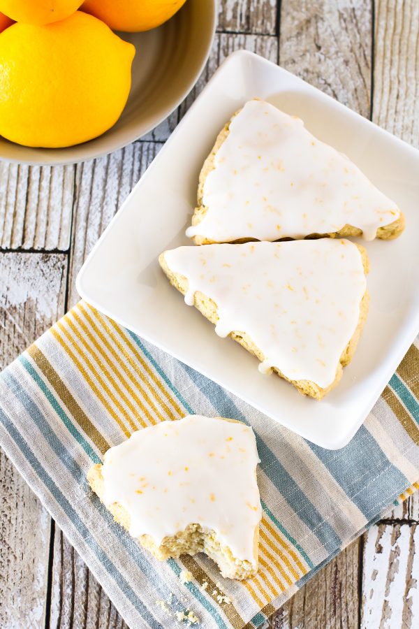 Gluten Free Vegan Glazed Lemon Scones. Tender scones with a zesty lemon glaze. A simple, slightly sweet morning treat.