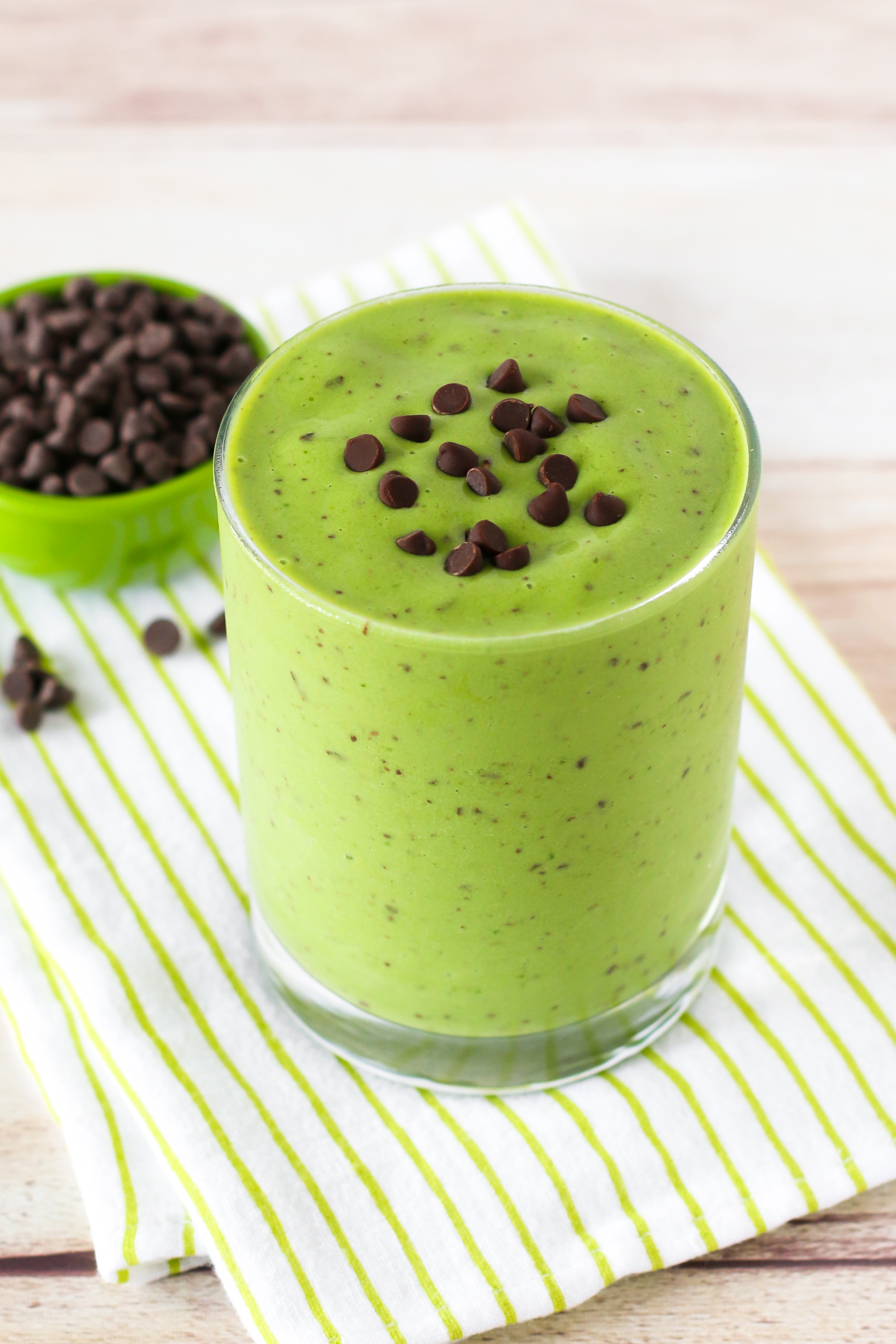Dairy Free Mint Chocolate Chip Smoothie. Made with just a few simple ingredients, this mint chocolate chip smoothie tastes too good to be healthy!