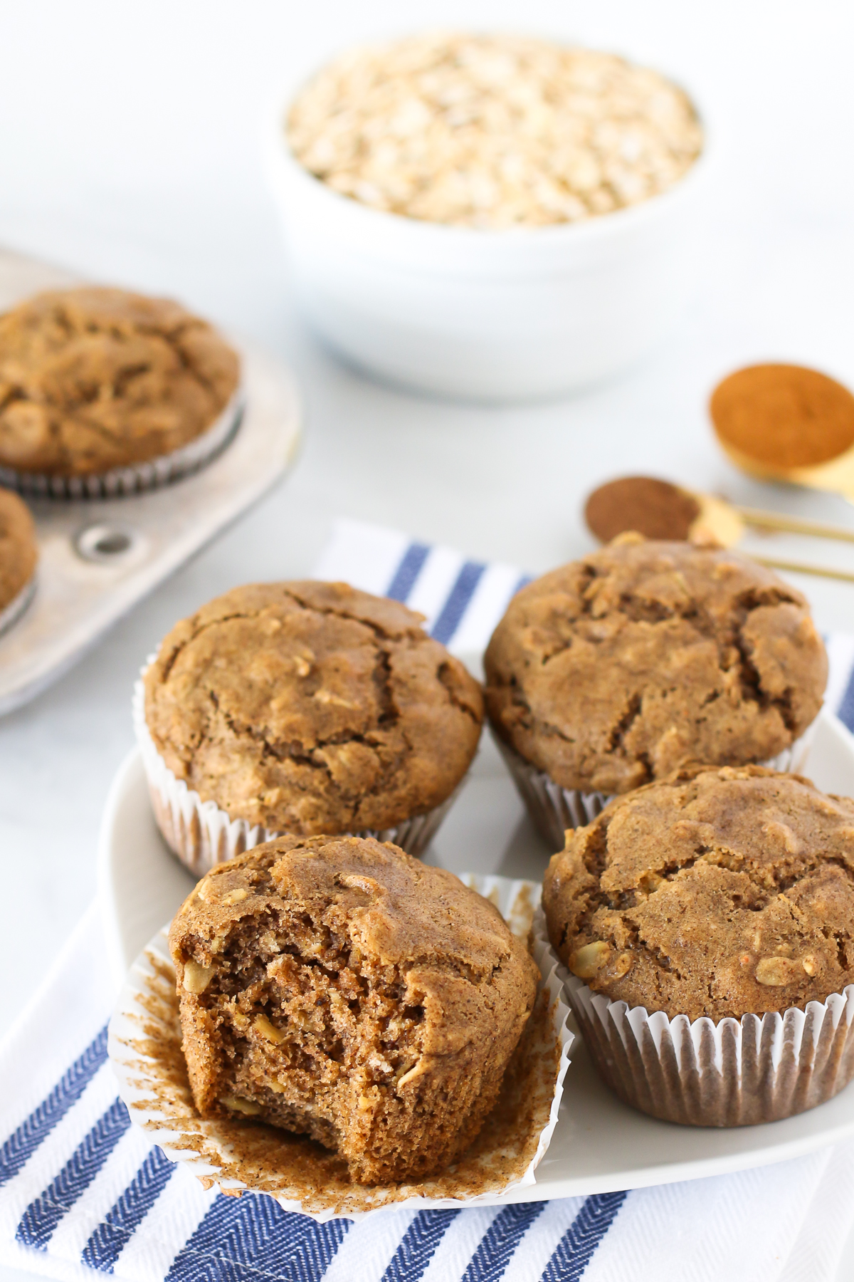 Gluten Free Vegan Oatmeal Spice Muffins. These tender muffins are filled with oats and warm spices, making them a lovely morning treat.