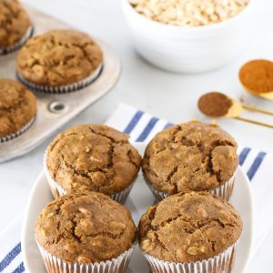 Gluten Free Vegan Oatmeal Spice Muffins. These tender muffins are filled with oats and warm spices, making them a lovely morning treat.