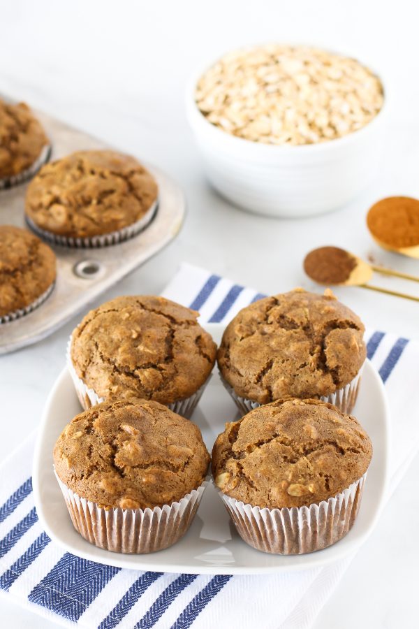 Gluten Free Vegan Oatmeal Spice Muffins. These tender muffins are filled with oats and warm spices, making them a lovely morning treat.