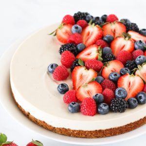 Gluten Free Vegan Berry Cheesecake. You will go head over heals for this dairy free cheesecake! Made with cashews, the creamy texture is perfectly paired with the fresh berries.