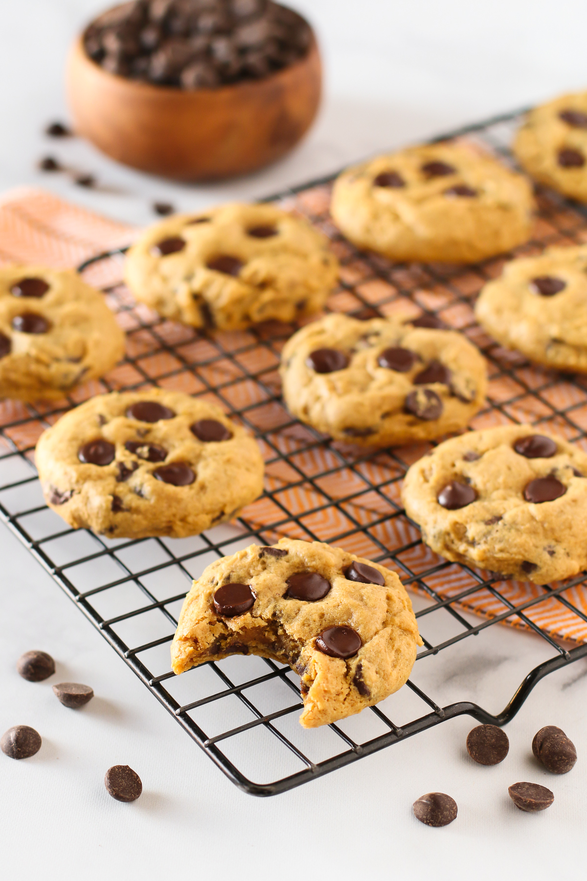 Gluten Free Vegan Pumpkin Chocolate Chip Cookies. Soft pumpkin cookies, loaded with chocolate chips. These allergen free cookies are almost too good to be true!