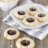 gluten free vegan salted chocolate almond thumbprint cookies