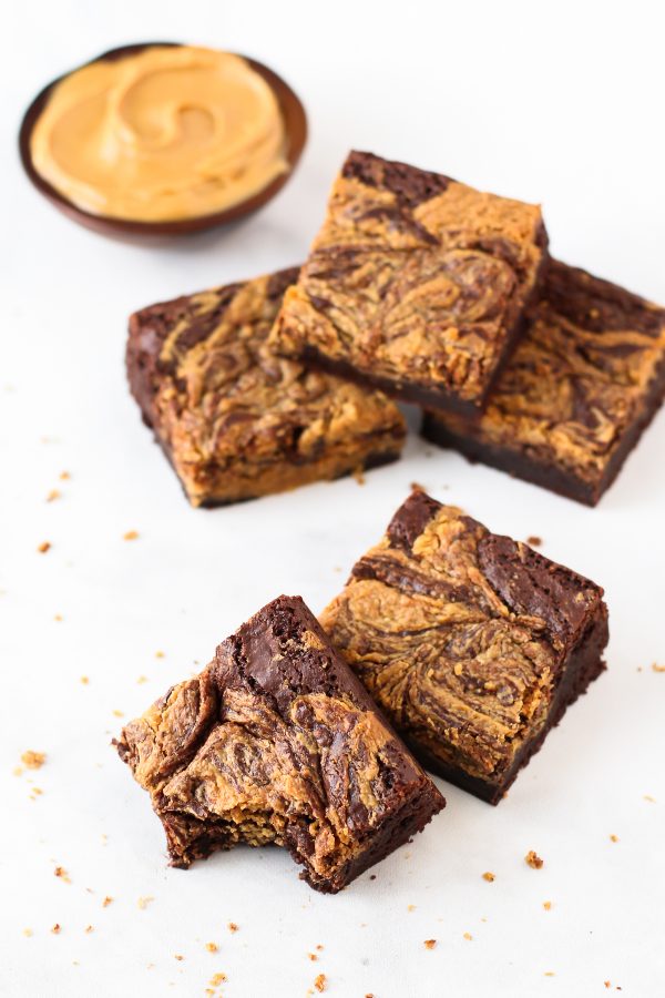 Gluten Free Vegan Peanut Butter Swirl Brownies. Fudgy brownies, swirled with creamy peanut butter. Can’t go wrong with that combo!