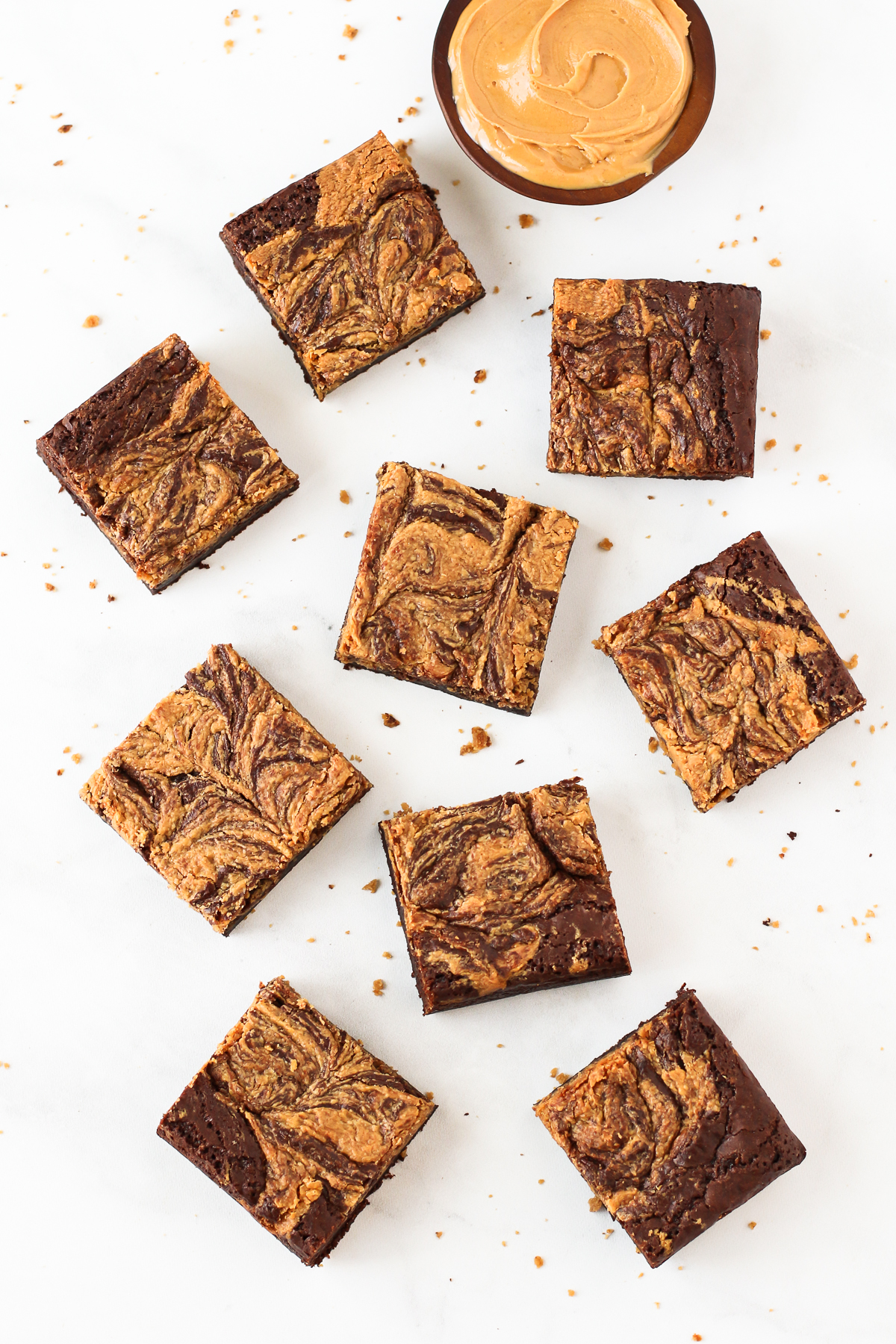 Gluten Free Vegan Peanut Butter Swirl Brownies. Decadent fudge brownies with swirls of creamy peanut butter.