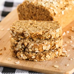 Gluten Free Vegan Oatmeal Quick Bread. Slices of soft oat bread, ready for your favorite jam or nut butter.