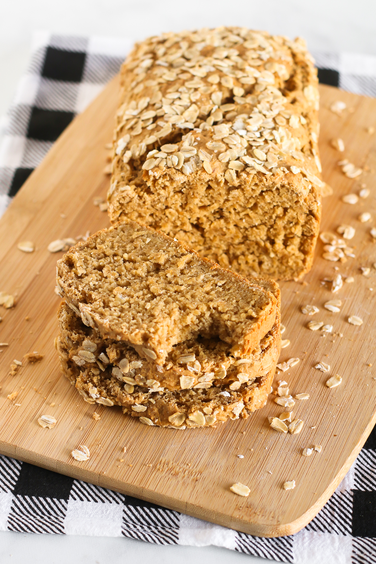 Gluten Free Vegan Oatmeal Quick Bread. Slices of soft oat bread, ready for your favorite jam or nut butter!