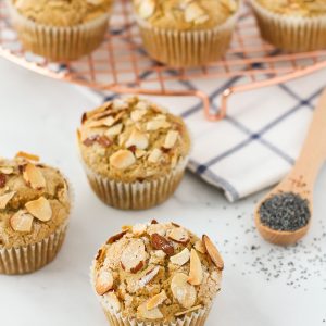 Gluten Free Vegan Almond Poppyseed Muffins. Tender poppyseed muffins, with the crunch of toasted almonds. Such a lovely morning treat!