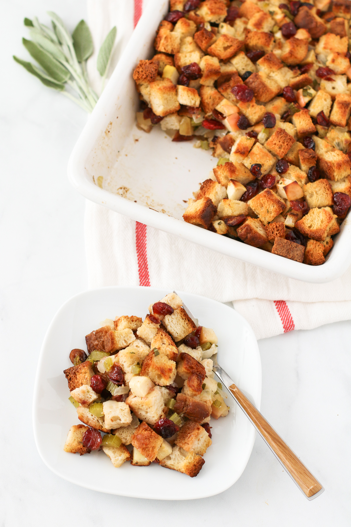 Gluten Free Apple Cranberry Stuffing. This sweet and savory stuffing is sure to be a hit on your Thanksgiving table!