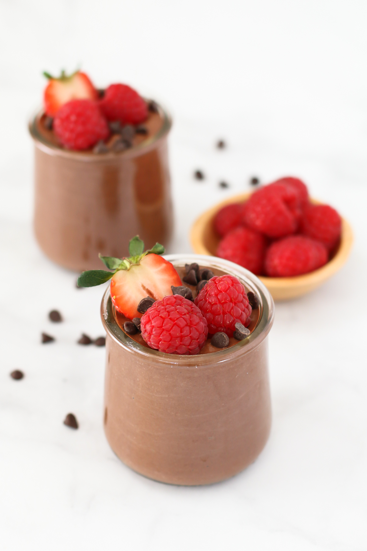 Chocolate chia mousse. This healthy, dairy free dessert comes together in just minutes. Top with your favorite fresh berries!