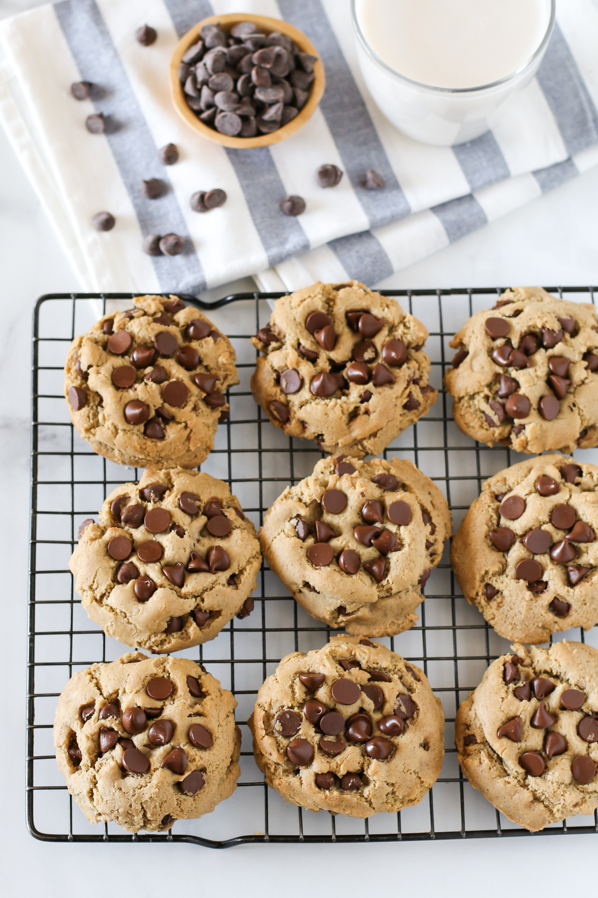 Gluten Free Vegan Big Fat Chocolate Chip Cookies. Gooey on the inside and loaded with chocolate chips. These cookies totally hit the spot!